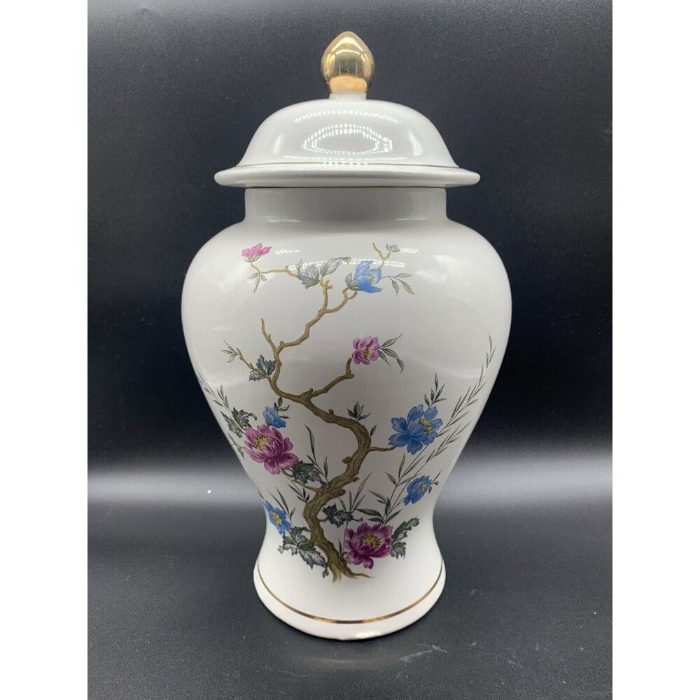 Haeger 4090 Flowers On Branches Vintage Ginger Jar Gold Leaf Trim Accents